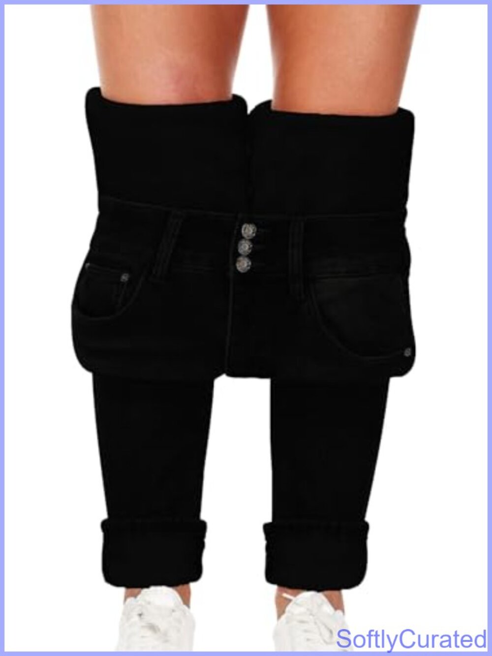 Fleece Lined Jeans Women Thermal Flannel High Waist Winter Warm Skinny